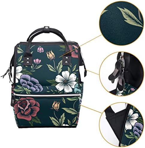 Flor Floral com Backpack de Backpack de Backpack de Backpack de Backpack verde escuro Backpack Bolsas de troca de bolsas de viagem multi -função de grande capacidade