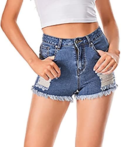 Shorts jeans femininos shorts clássicos casuais de jeans alta cintura alta jeans angustiado jeans curto traseiro causal