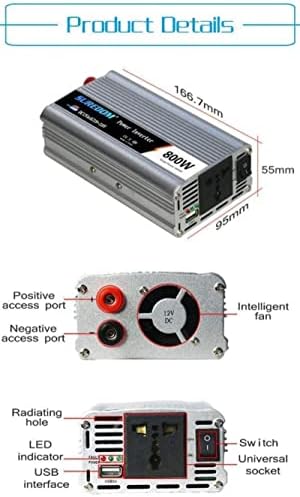 Inversor de energia 800W Converter DC 12/24 V para CA 110/220V/230V/240V Inversor com porta USB para laptops, câmeras,