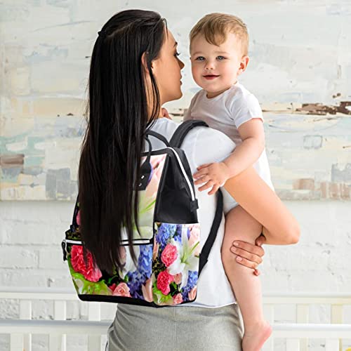 Bolsas de fraldas do padrão de flor Backpack Mummy Backpack de grande capacidade Bolsa de enfermagem Bolsa de viagem para cuidados com o bebê