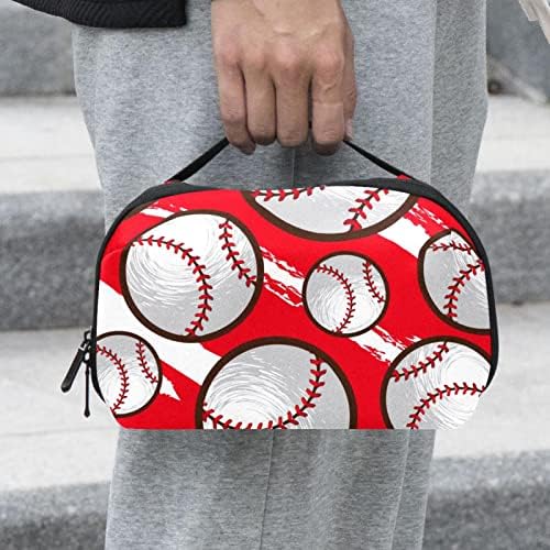 Mulheres e meninas esportam o padrão de beisebol vermelho branco maquiagem saco de maquiagem saco de bolsa de bolsa de cosméticos bolsa com zíper