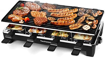 Raclette Table Grill, Techwood Electric Indoor Grill Korean BBQ Grill, placa de churrasqueira 2-em-1 removível, aquecimento