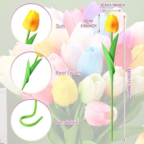 200 PCs Multicolor Tulips Flores artificiais Tulip Bouquet Touch Real Touch Faux Pu Floral Realista com STEM para Spring Home
