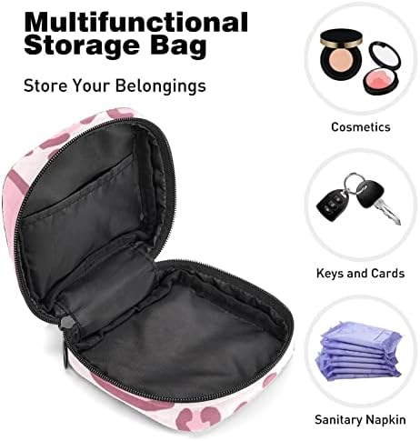 Bolsa de armazenamento de guardanapo sanitário de Oryuekan, bolsas de zíper menstrual reutilizável portátil, bolsa de armazenamento de tampões para mulheres meninas, adorável padrão de leopardo rosa