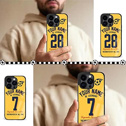Casos telefônicos personalizados Citação de futebol amarelo Nome estético e design Número compatível iPhone 11 12 13 14 Pro Max Plus Mini X 5 6 7 8 Samsung Z flip 3 4 Galaxy S A Note Moto G Edge Pixel 7 7Pro LG