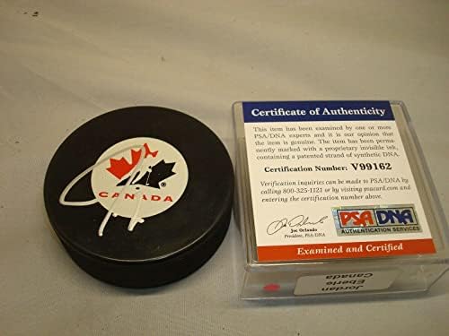 Jordan Eberle assinou a equipe Canadá Hóquei Puck Autografado PSA/DNA COA 1B - Pucks de NHL autografados