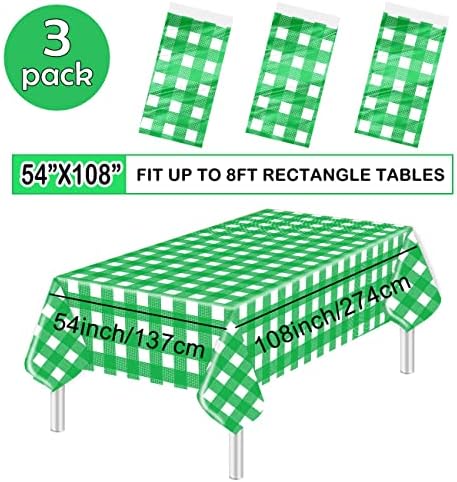 HEIPINIUYE 3 Pacote de mesa de mesa quadriculada branca e verde 54 x 108 tampa de mesa de plástico 8 pés Retângulo Disponível de mesa