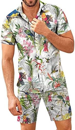 Impresso Summer Spring Mens Casual Casual abotoado Defina shorts casuais Camisa de praia Terno masculino Menina de macacão