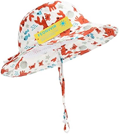 Feonvvir Kids Sun Hat, UPF 50 Capéu de praia de criança, chapéu de balde de bebê largo para meninos e meninas, Sun Protection