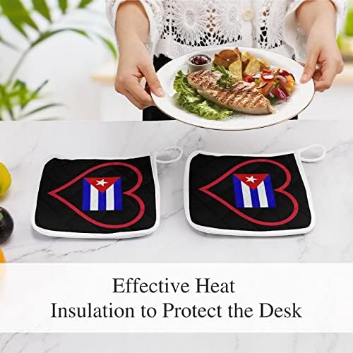 Eu amo cuba vermelha coração titulares 8x8 resistentes a calor Pads quentes Proteção de desktop para cozinhar Conjunto de 2
