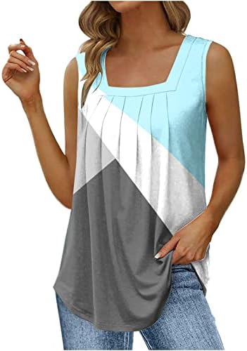 Mulher Crewneck Cotton Colorblock Gráfico plissado Cami Camisole Top Top Colet camiseta para meninas Summer Summer outono WP