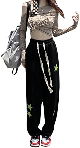 NZNDSHD Women Streetwear calça de moletom da cintura elástica de cordão largo de pernas largas y2k calças estampas de estrela