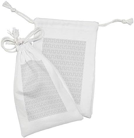 Conjunto de bolsas de tecido cinza de Ambesonne Damasco de 2, padrão simples com cachos e pontos em impressão neutra de design, pequeno saco de cordão para máscaras e favores de higiene pessoal, 9 x 6, cinza pálido e branco