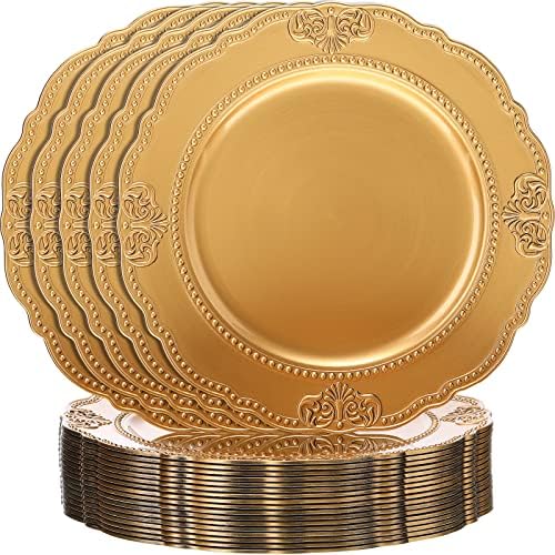 Nuanchu 18 Placas de carregador de ouro de 18 polegadas Placas de jantar recortadas com carretes de plástico em relação