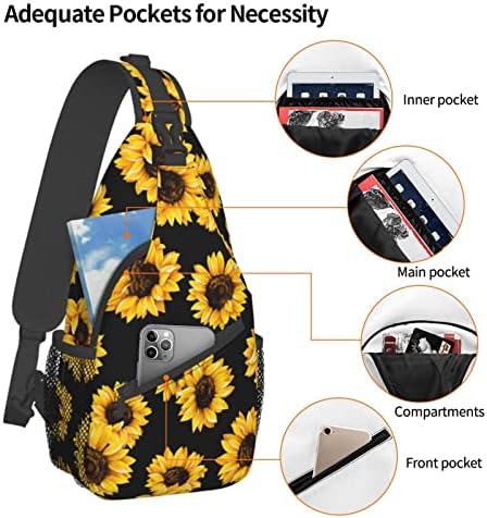 Mochila de tiro de girassol bolsas de ombro de crossbody para homens, bolsa de sling via viagem para caminhada bolsa de peito