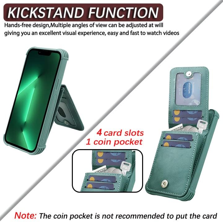Vanavagy iPhone 13 Pro Case de carteira para homens e homens, Coloque magnético de couro Flip Folio Teleping com titular de cartão de crédito e bolso de moeda, Green Forest Green