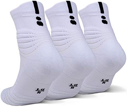 JHM Mens de espessura de protetora Cushion Elite Compressão de compressão de basquete Socks Athletic, 3 pares brancos, 6-13