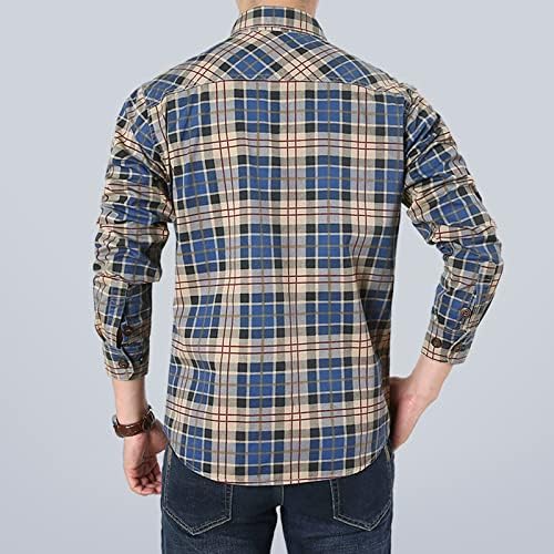 Camisa de jaquetas de caxemira beuu para masculino, camisa xerpa xerpa botão de retalhos verificados no botão casual e quente