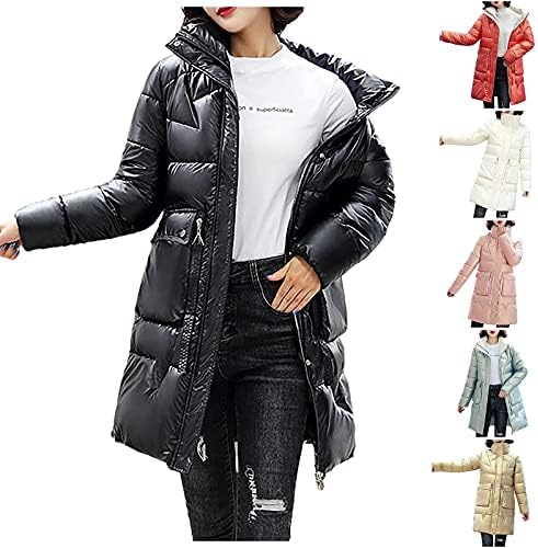 Jackets de colheita de puffer feminino de foviguo - colegas de manga longa e brilhante para baixo de jaquetas de rua de luxo leve e