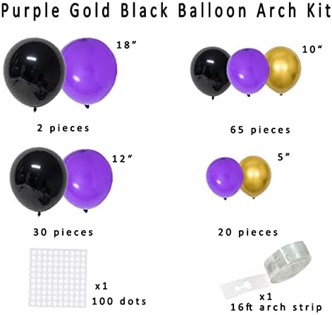 Kit de guirlanda de balão preto de ouro roxo - 121 PCs Balões de Balões Preto Purple Black de Gold Metallic Ballons de Festas de Festa para Purple Gold Birthday