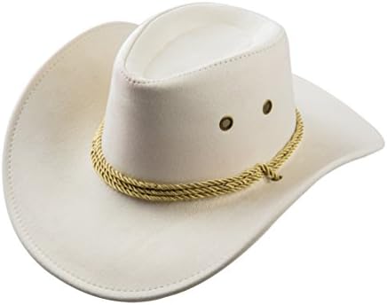 UWANTC Mens Faux Felt Western Cowboy Hat Fedora Outdoor Wide Brim Hat com cinta
