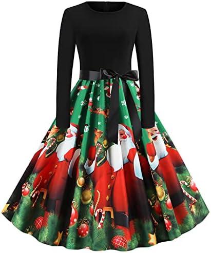 Vestido de chá clássico feminino de Natal 2022 vestidos de festa de manga longa vintage vestido de coquetel de festa de férias