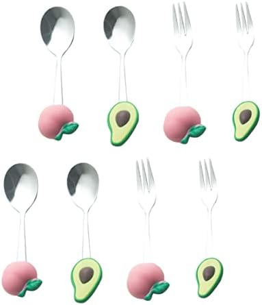 Bestonzon Baby Spoons 6 Conjuntos para talheres de aço adorável colheres de colheres verdes de mesa doméstica e pêssego utensílios