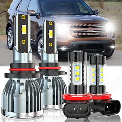 Syjiip Compatível com 2011 2012 2013 2014 2015 Ford Explorer Farol Bulbo, 9005 LED BULBO HIGH BEAM + LUZES H11 FOG, 20000lm