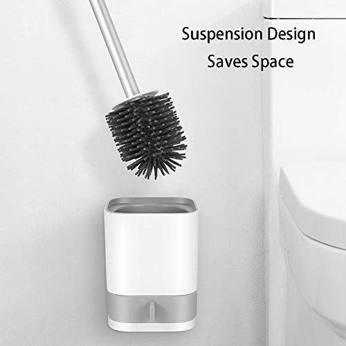 Escova de vaso sanitário e suporte para banheiro, escova de silicone de limpeza profunda com alça longa que não deslize, tamanho