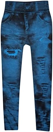 Jeggings de corante de jeans mole para mulheres altas cintura angustiada jeans com calças de ioga com cintura alta com cintura
