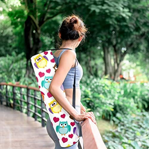 Ratgdn Yoga Mat Bag, Owls Love Heart Exercício Transitador de tapete de tapete de ioga Full-Zip Yoga com cinta ajustável para