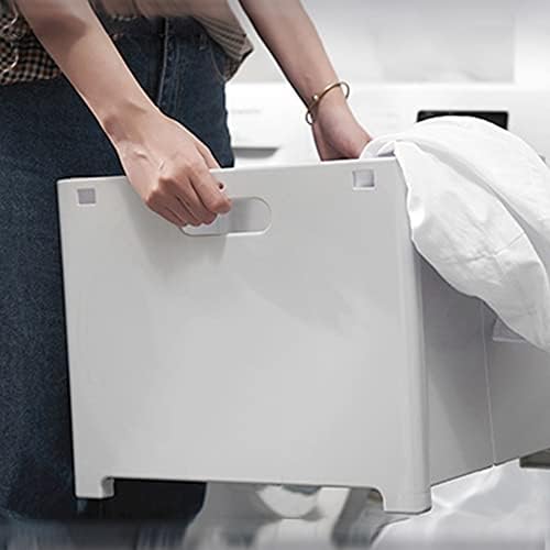 Cesta de lavanderia dobrável de plástico Tylulikaty com ganchos adesivos, cesta de armazenamento dobrável montado na parede para roupas, toalhas, cobertor, material de lavanderia