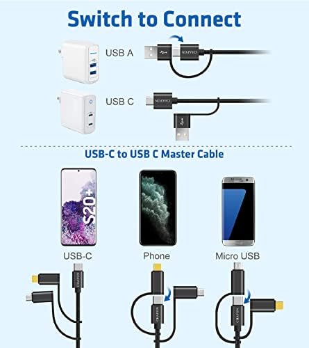 Chafon USB C Cabo de carregamento múltiplo PD 60W Nylon Railed Cord 5-em-1 3a USB A/C para digitar C/Micro USB Adaptador compatível