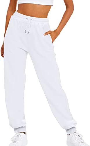 Calça de moletom para feminina relaxada e elástica calças de corredor com bolsos calças de pista de fundo de cordão