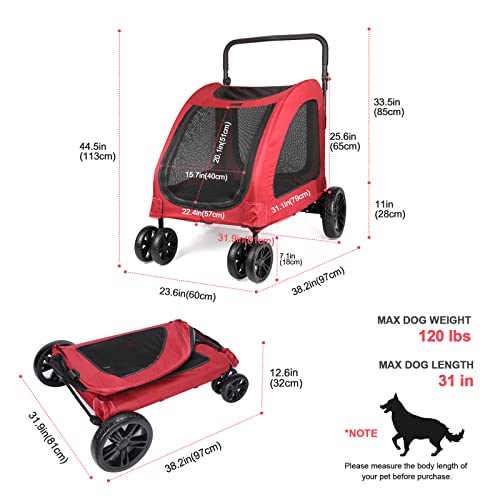 Carrinho de bebê rultyn pet cães para cães grandes médios - carrinho de gama dobrável 4 rodas carrinho de estimação com