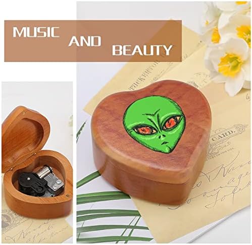 Green et Alien Clockwork Box Music Box vintage Wooden Heart Musical Box Toys Gifts Decorações