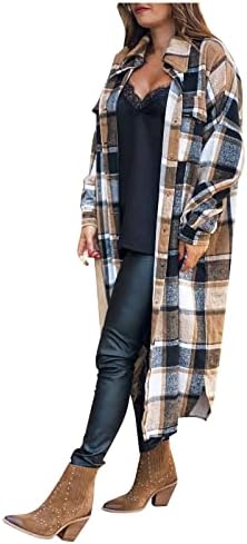 Golf Lounge Spring Caats Womens Wide Manga Long Gingham Button Down Down Cardigan Fit Polyester Lapeel confortável