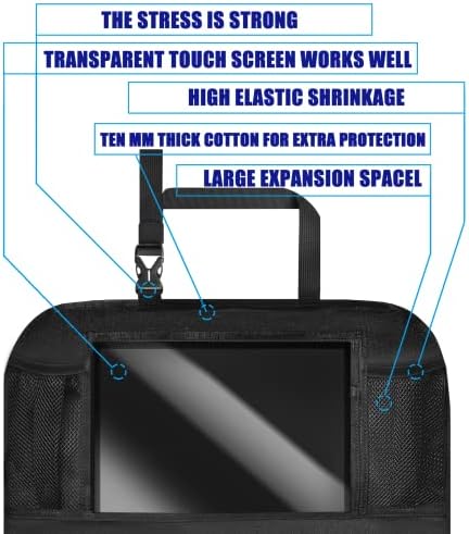 Yakuss Car Backseat Organizer ， Protetor de tapetes de chute traseiro com touch tel screen comprimido ， 9 bolsos de armazenamento,