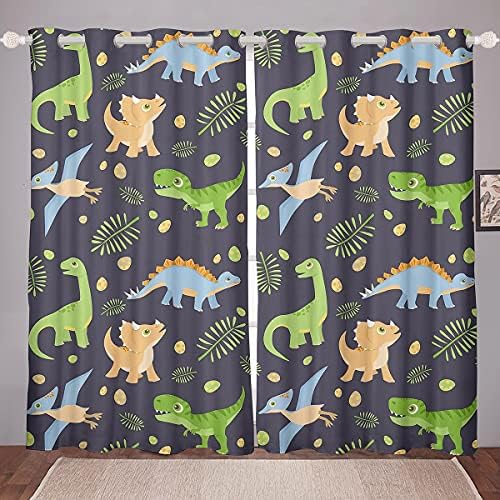 Cortinas de janela de dinossauros erosébridos para crianças meninos, animais legais tratamentos de janela cortinas 52 wx96 l, cortinas