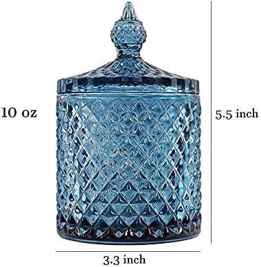 Jarro de doce de vidro facetado de diamante sizikato com tampa, jarro decorativo cinza de 10 onças, jarra de nozes,