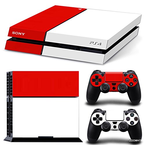 Zoomhitskins PS4 Console e skins de controlador, cor rubi vermelha luz branca de design branco simples, durável, sem goo, sem goo,