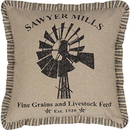 VHC Brands Farmhouse Pillows & lawyer-swyer Mill tan 18 x 18 travesseiro, 18x18, carvão de vento de vento