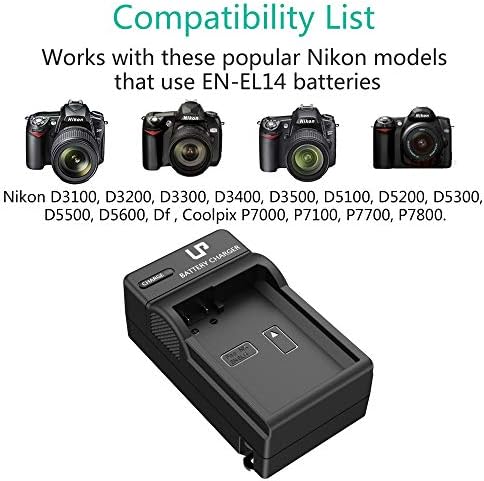 LP EN-EL14 ENL14A Carregador de bateria, carregador compatível com Nikon D3500, D5600, D3300, D5100, D5500, D3100, D3200, D5200, D5300, D3400, DF, Coolpix P7000, P7100, P7700, P700, P700, P700, More