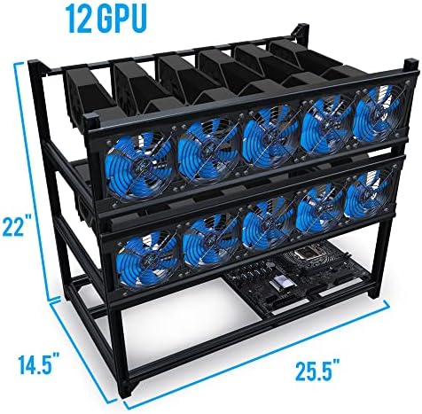 Alumínio da caixa da plataforma Kingwin Miner W/ 6, 8 ou 12 GPU Mineração de moldura empilhável - Rack de mineração de criptografia especializada com colocação para a placa -mãe - convecção de ar para melhorar
