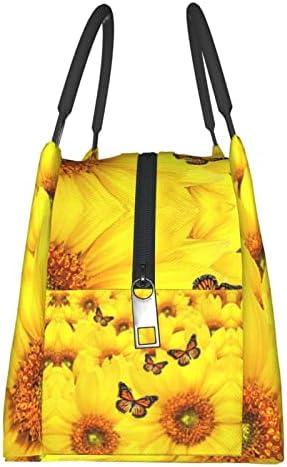 Evealyn Loel Flores Amarelo Borboletas Bolsas de Lunhanas Impredidas Bolsa de Isolamento Térmico Multi-Funcional portátil, Adequado para Viagens de Escritório para Piquenias