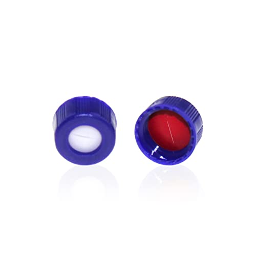 Pekybio HPLC Pré-flita 9-425 Frea de parafuso Caps azuis, 2 ml de amostragem automática, 9mm, PTFE vermelho/septos de silicone branco,