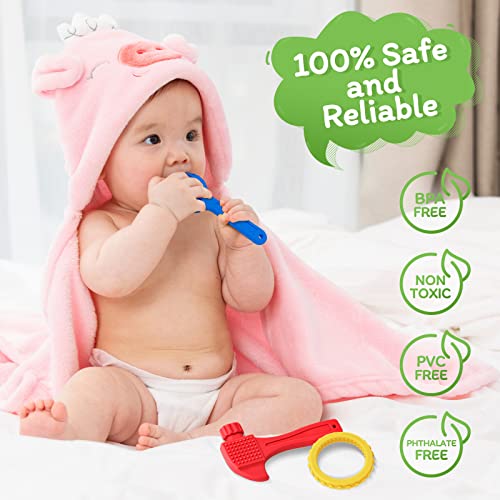 Brinquedos de dentição Agokud para bebês de 1 ano, Baby Chew Toys Tool com clipes de chupeta, brinquedos de dentição congelados para bebês, BPA livre, silicone de grau alimentar, design fácil de segurar