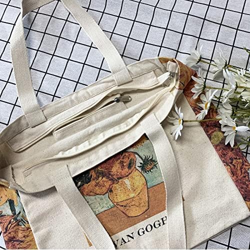 BroadReam Canvas Tote Bag Estética - bolsa com zíper com bolso interno por sacolas de ombro para mulheres compras, escola