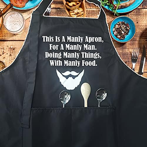 Aventais engraçados para homens, avental de chef de cozinha de churrasco, aventais para grelhar, churrasco chef avental com 2 bolsos apron