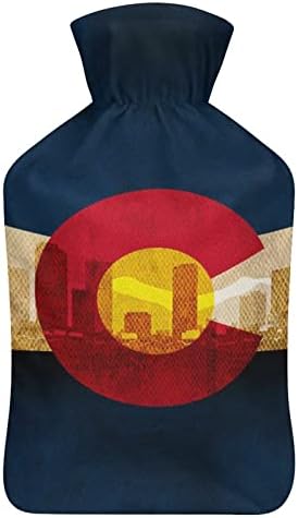 Bandeira do estado do Colorado garrafa de água quente com tampa macia de pelúcia saco de injeção de água de borracha de borracha